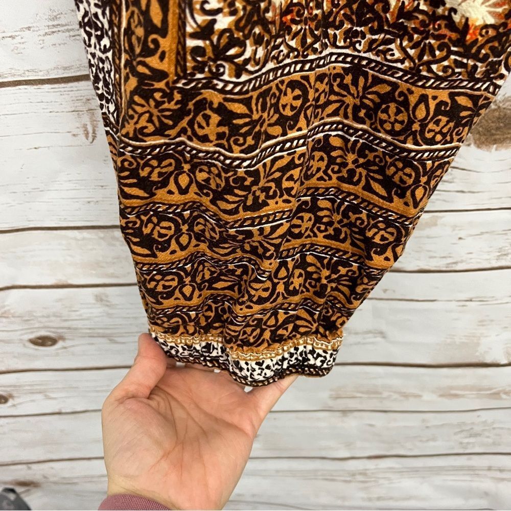 Anthropologie Brown Patterned Linen Blend Printed Jogger Pants - Picture 3 of 8